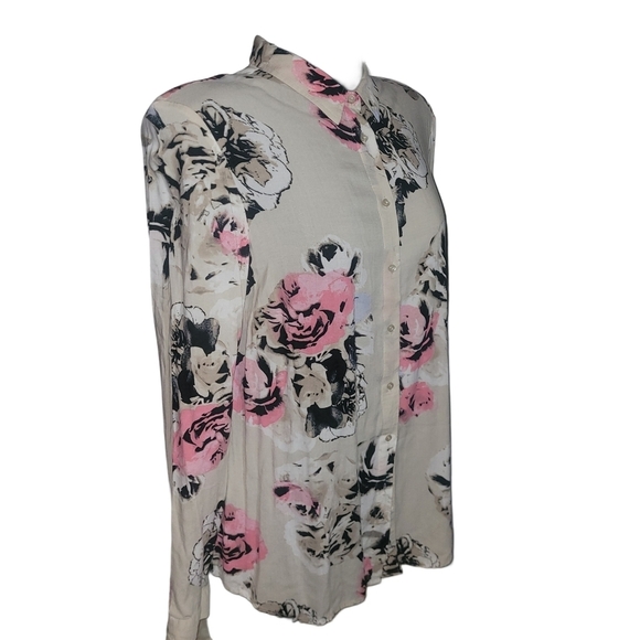 Le Chateau Cream Floral Print Long Sleeve Button Up Shirt M - Picture 3 of 6